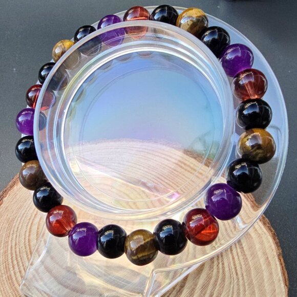 Handmade ✦ 8mm Bracelet ✦ Amethyst Tiger’s Eye Black Tourmaline Citrine Obsidian - Picture 2 of 6
